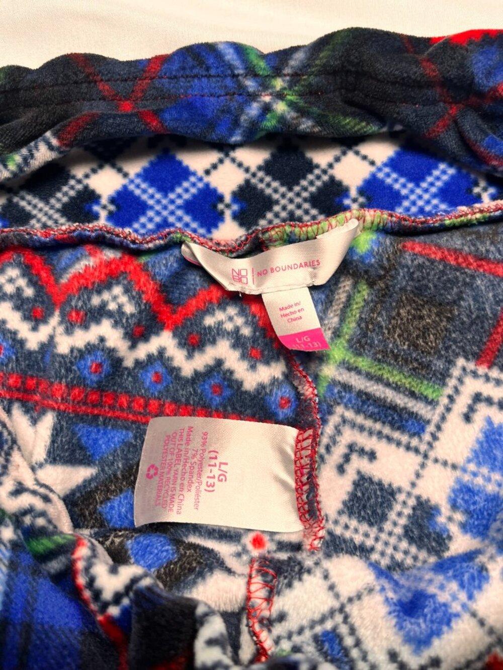 No Boundaries Fleece Leggings Large 11-13 Fair Isle Plaid Snowflake Winter Pants - Picture 6 of 6